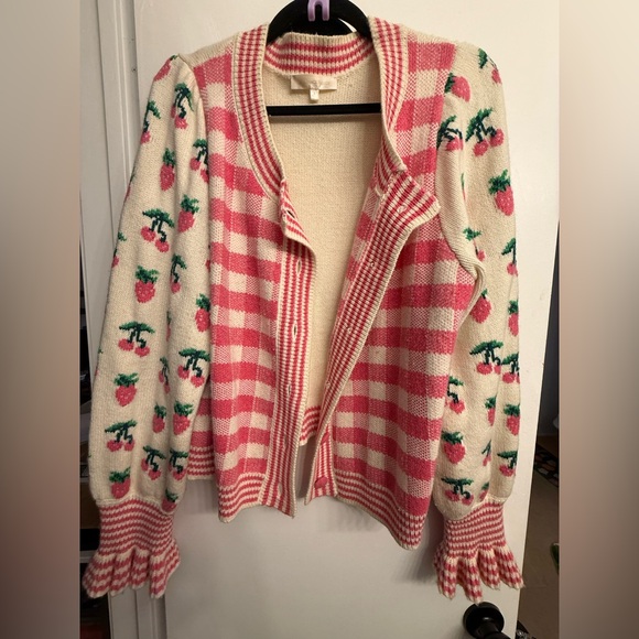 Love Shack Fancy Keoni Cardigan- Fruit Punch Pink- L - Picture 2 of 3